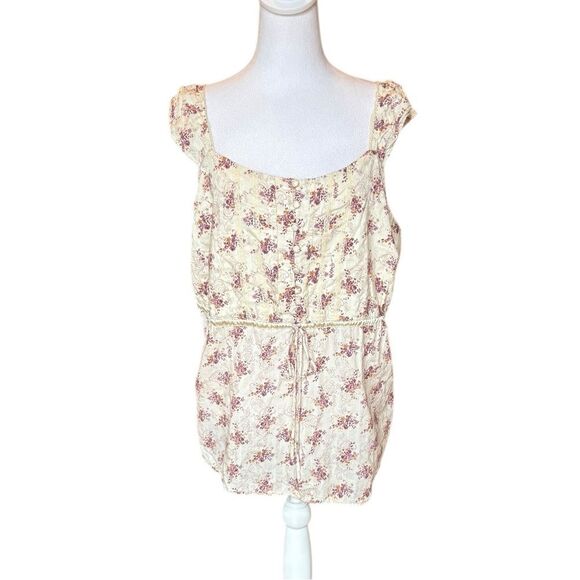 Lane Bryant Venezia Boho Cream Floral Cotton Babydoll Tank Top Womens Plus 24 - Picture 1 of 8